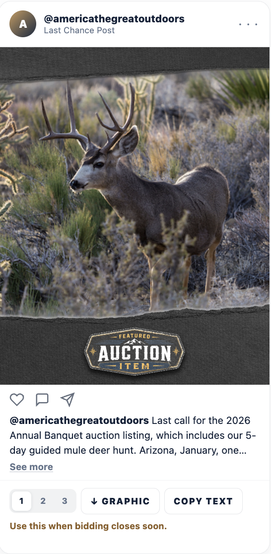 Last chance social post for a donated mule deer hunt